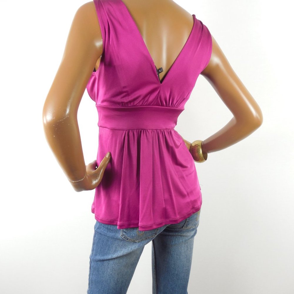 EXPRESS Top XS Magenta Babydoll Shirt Sleeveless - Picture 4 of 7
